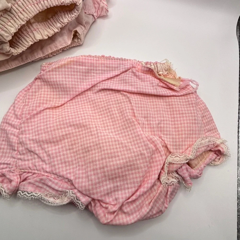 Vintage Baby Bloomers Diaper Covers Set Pink Gingham Ruffled Plaid 3pc Bundle